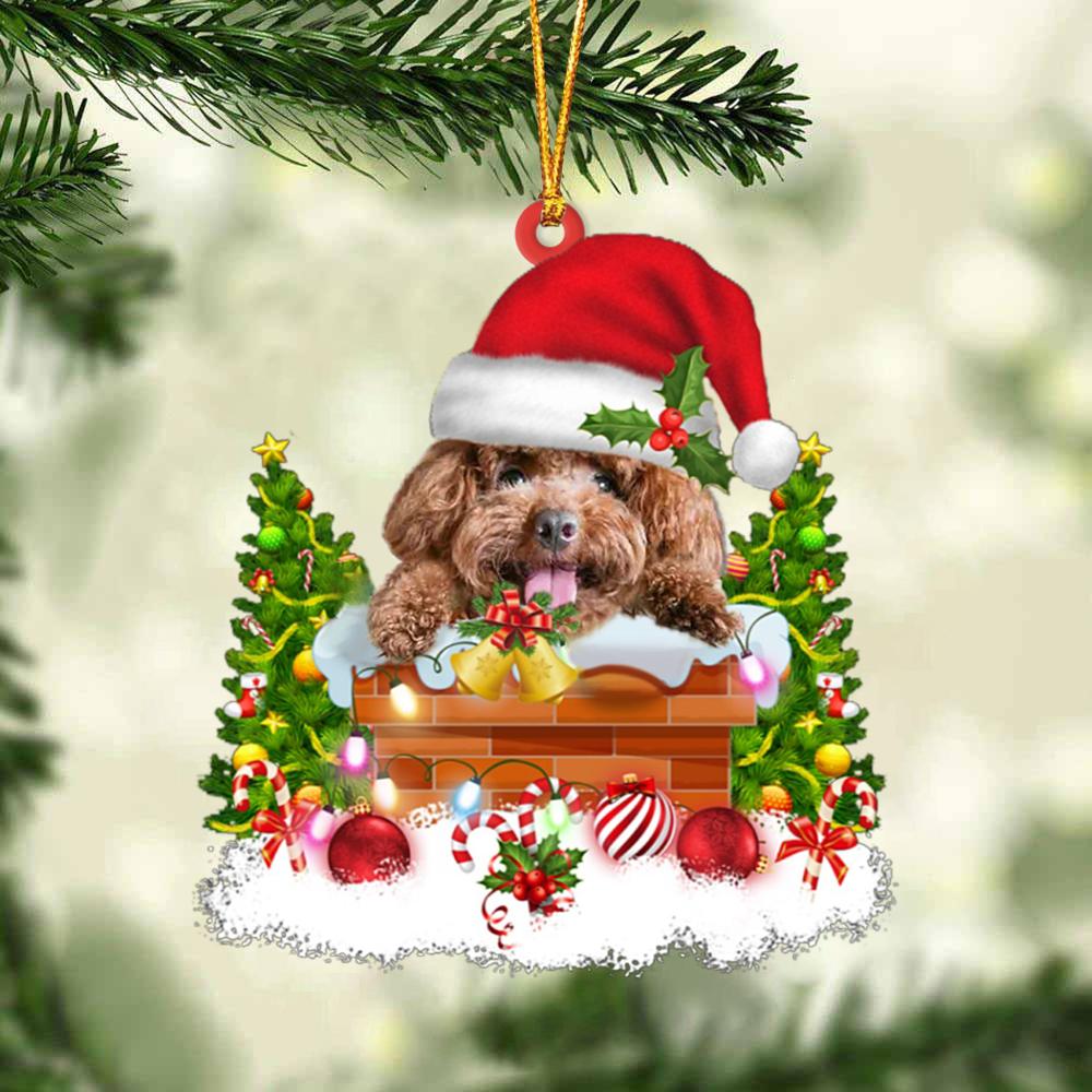 Poodle In The Chimney Hanging Ornament Dog Christmas Ornament