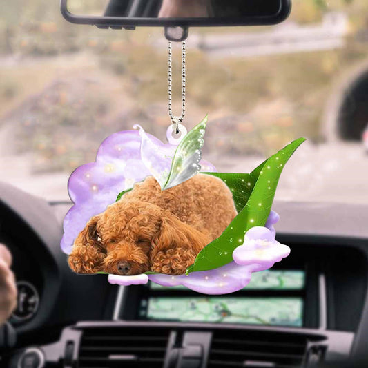 Poodle Sleep On Fallen Leaves Acrylic Ornaments, Dog Ornament For Car Auto