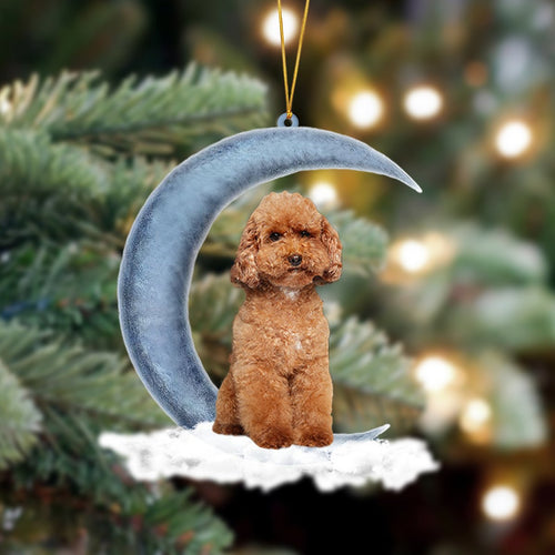 Godmerch- Ornament- Poodle Sits On The Moon Hanging Ornament Dog Ornament, Car Ornament, Christmas Ornament