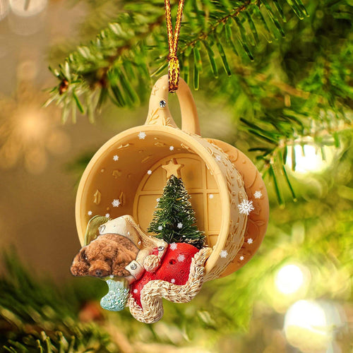 Godmerch- Ornament- Poodle Sleeping In A Cup Christmas Ornament Dog Ornament, Car Ornament, Christmas Ornament
