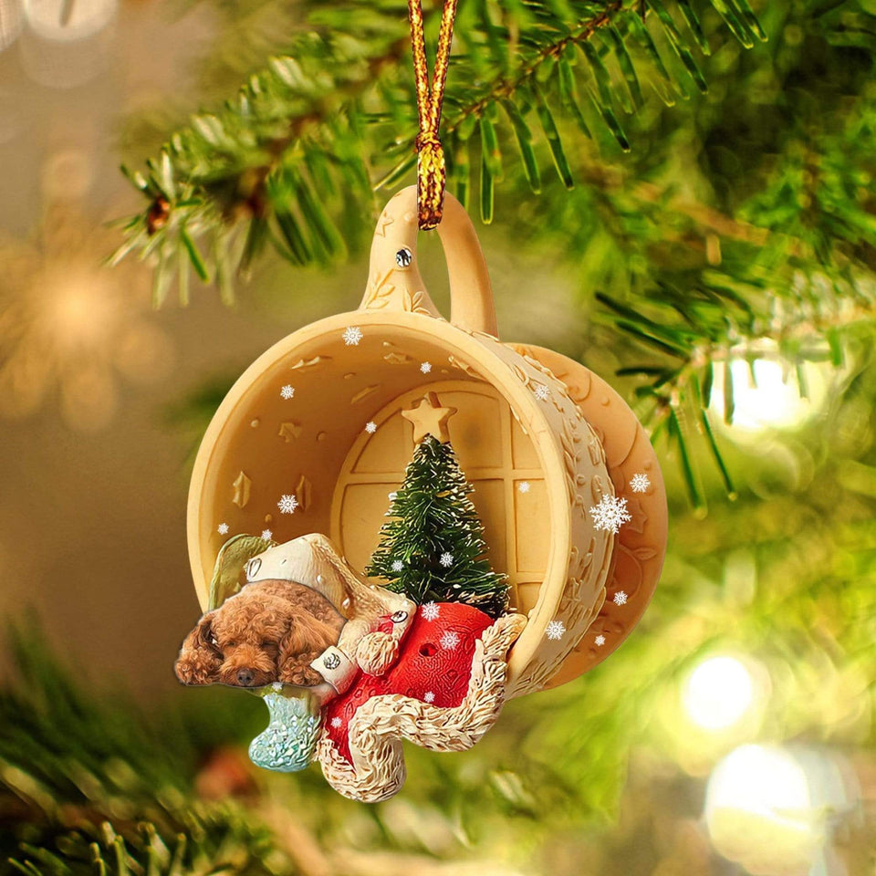 Godmerch- Ornament- Poodle Sleeping In A Cup Christmas Ornament Dog Ornament, Car Ornament, Christmas Ornament