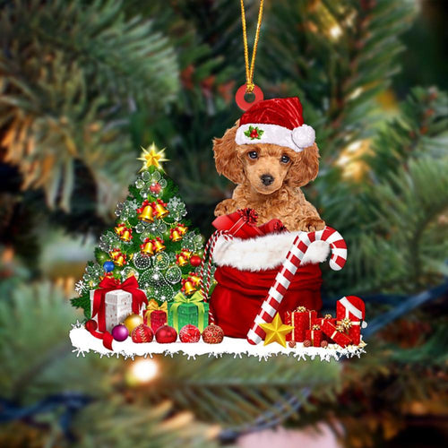 Godmerch- Ornament- Poodle Gift Bag Merry Christmas Ornament Dog Ornament, Car Ornament, Christmas Ornament