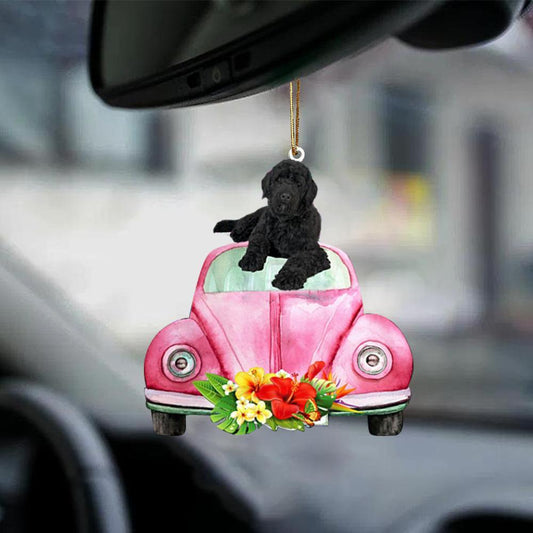 Portuguese Water Dog-Pink Hippie Car-Two Sided Ornament