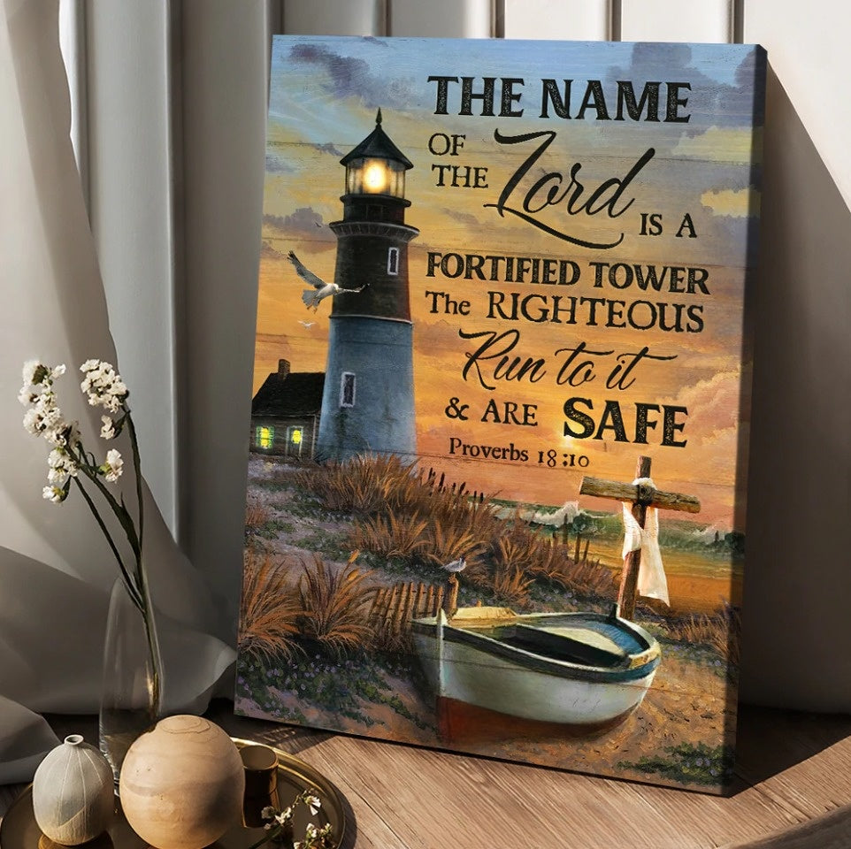 Pretty sunset Lighthouse drawing The name of the Lord - Matte Canvas