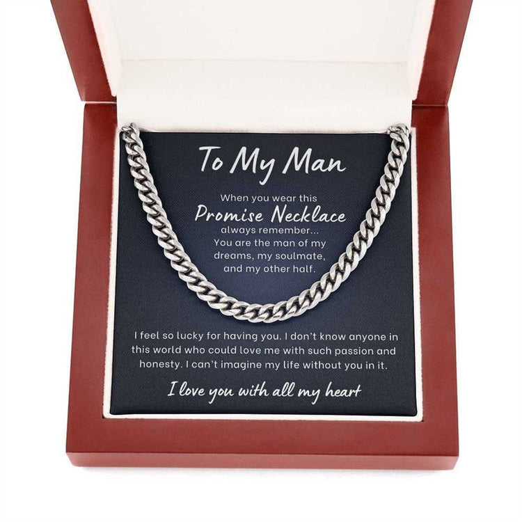Promise Necklace for Him Gift from Girlfriend, I Love You With All My Heart, Anniversary, Birthday, Cuban Link Chain to my Boyfriend - TGV