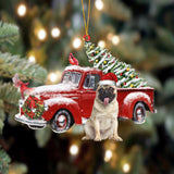 Godmerch- Ornament- Pug-Cardinal & Truck Two Sided Ornament, Happy Christmas Ornament, Car Ornament