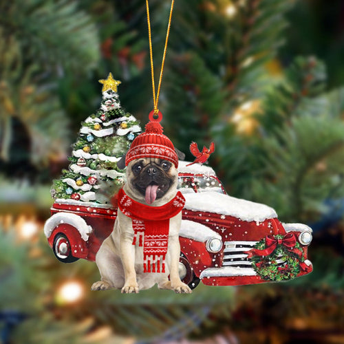Godmerch- Ornament- Pug-Christmas Car Two Sided Ornament, Happy Christmas Ornament, Car Ornament