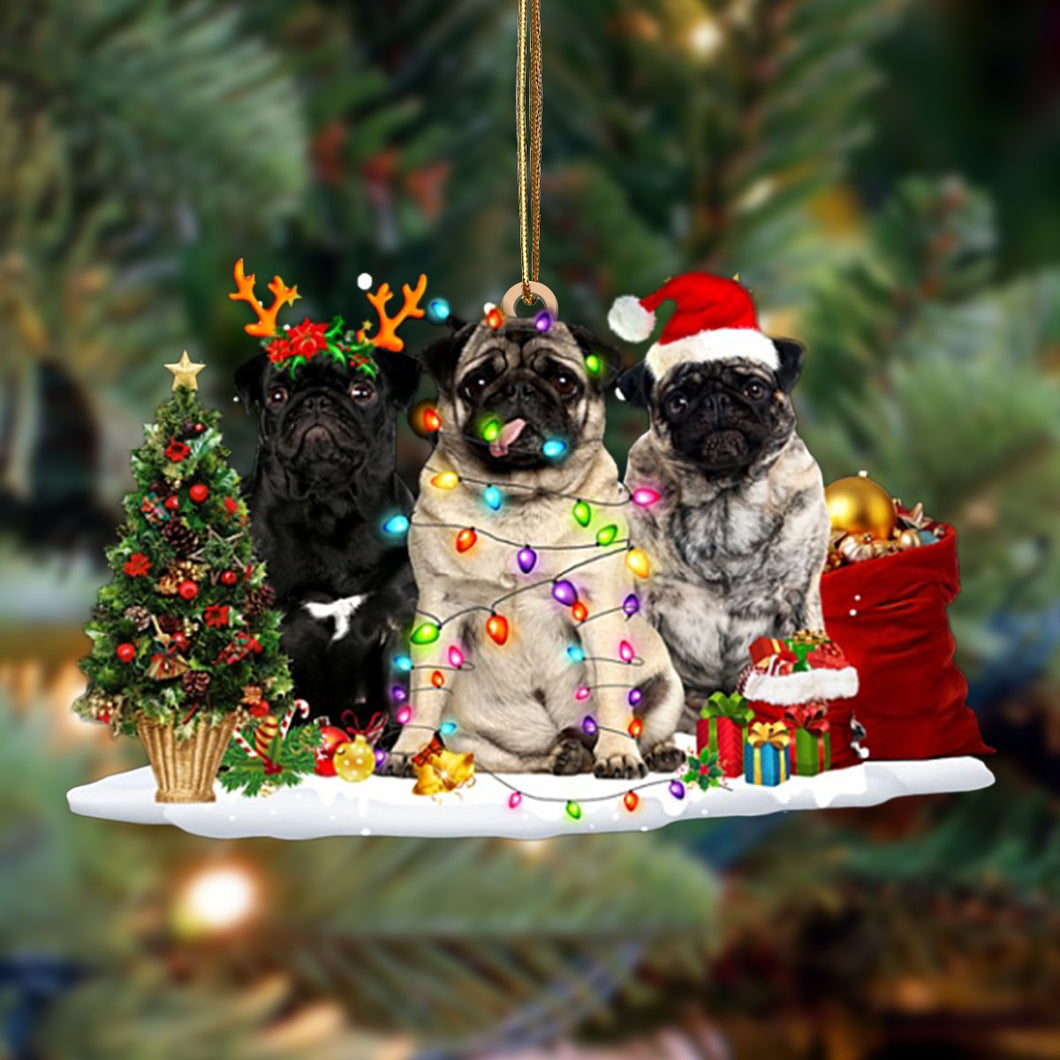Godmerch- Ornament- Pug-Christmas Dog Friends Hanging Ornament, Happy Christmas Ornament, Car Ornament