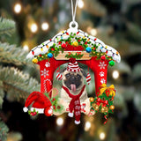 Godmerch- Ornament- Pug-Christmas House Two Sided Ornament, Happy Christmas Ornament, Car Ornament