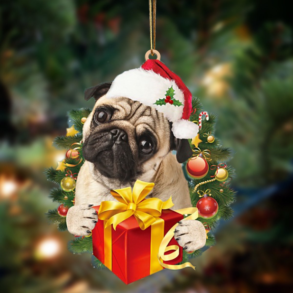 Pug-Dogs Give Gifts Hanging Ornament