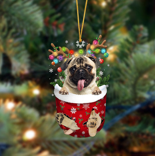 Pug-In Christmas Pocket Two Sides Ornament, Christmas Dog Hanging Ornament