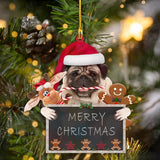 Godmerch- Ornament- Pug - Merry Christmas Board Shape Ornament, Happy Christmas Ornament, Car Ornament