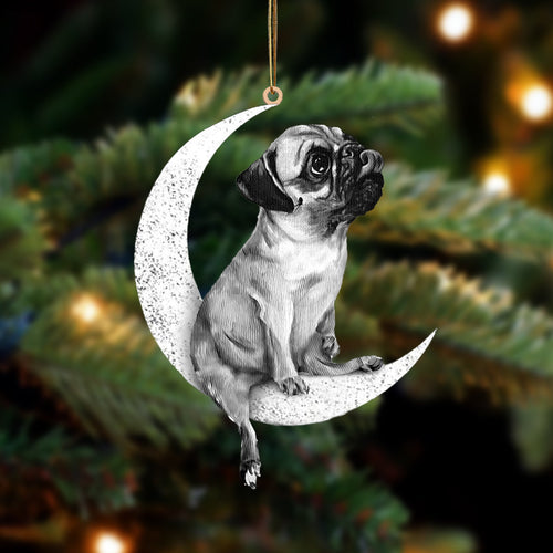 Pug Sit On The Moon Two Sided Ornament Dog Hanging Christmas Ornament