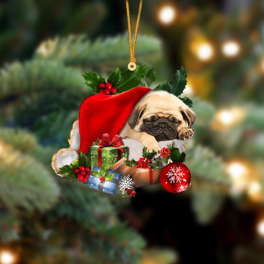 Pug-Sleeping In Hat Two Sides Ornament Dog Sleeping Ornament