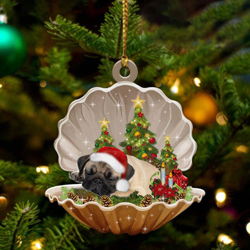Godmerch- Ornament- Pug-Sleeping Pearl in Christmas Two Sided Ornament, Happy Christmas Ornament, Car Ornament