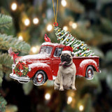 Godmerch- Ornament- Pug 1-Cardinal & Truck Two Sided Ornament, Happy Christmas Ornament, Car Ornament