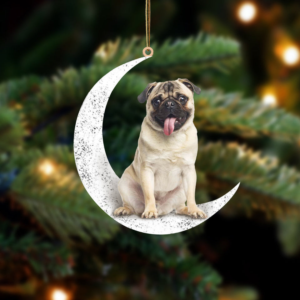Pug Sit On The Moon Two Sided Ornaments Dog Hanging Christmas Ornament