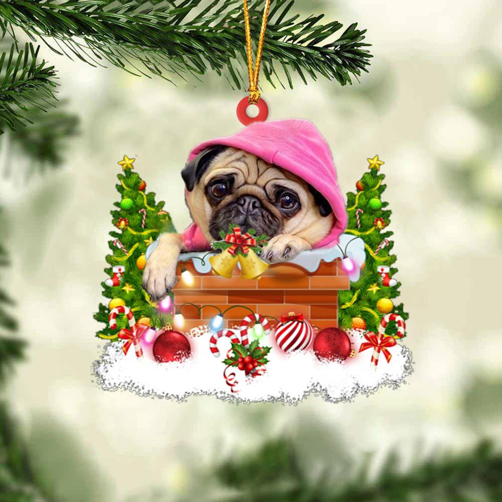 Pug In The Chimney Hanging Ornament Dog Christmas Ornament