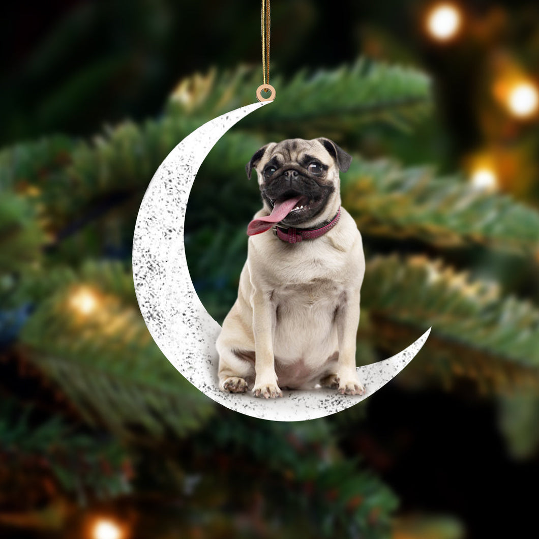 Pug 2 Sit On The Moon Two Sided Ornament Dog Hanging Christmas Ornament