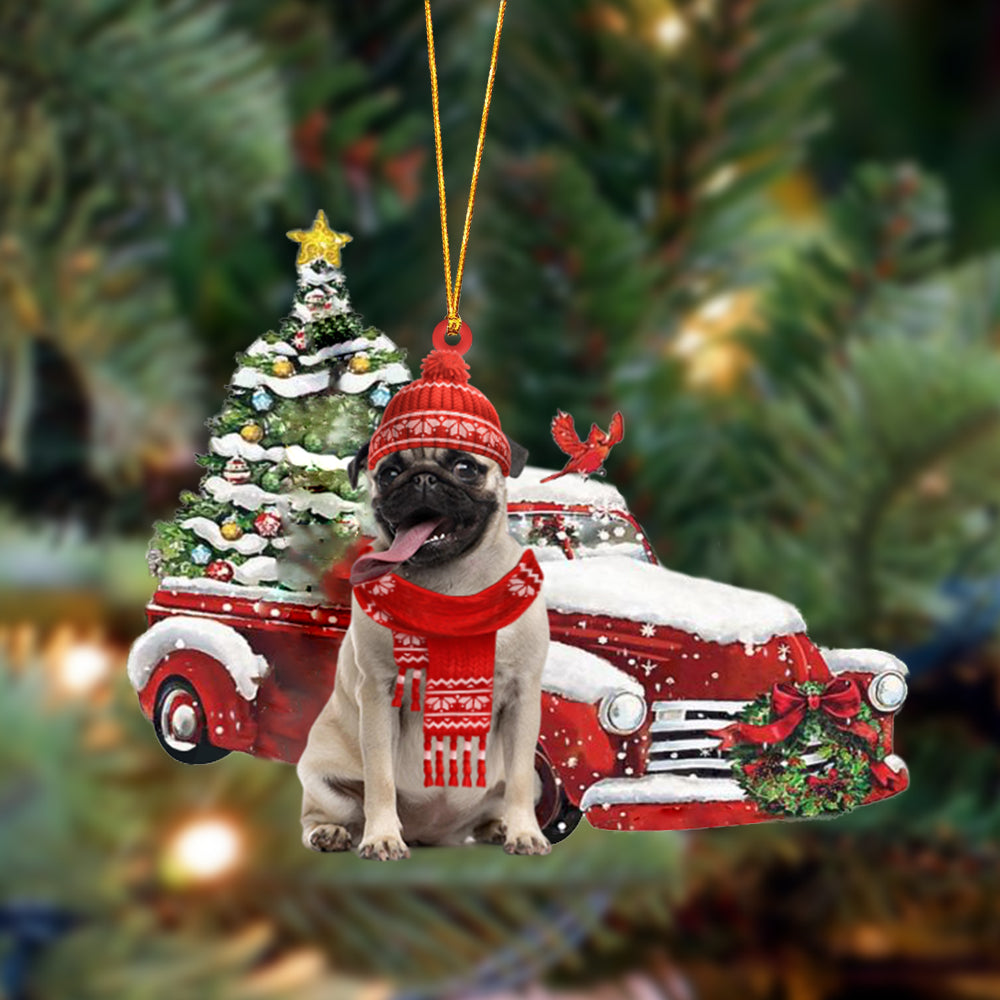 Godmerch- Ornament- Pug 3-Christmas Car Two Sided Ornament, Happy Christmas Ornament, Car Ornament