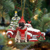 Godmerch- Ornament- Pug 3-Christmas Car Two Sided Ornament, Happy Christmas Ornament, Car Ornament