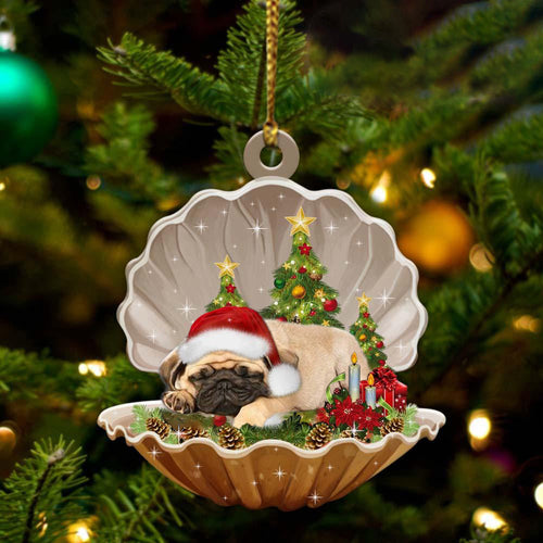 Ornament- Pug3-Sleeping Pearl in Christmas Two Sided Ornament, Happy Christmas Ornament, Car Ornament