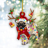 Godmerch- Ornament- Pug Christmas Shape Ornament, Happy Christmas Ornament, Car Ornament