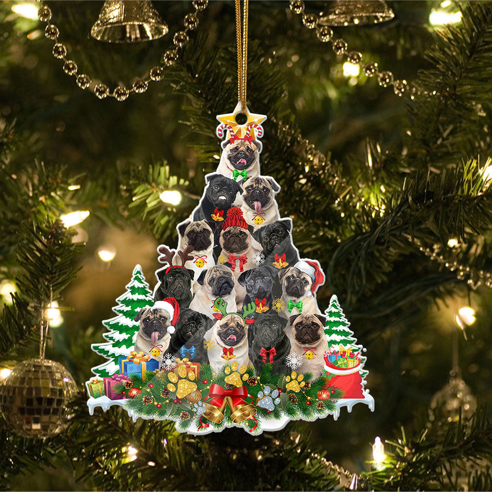 Godmerch- Ornament- Pug Full The Christmas Tree-Two Sided Ornament, Happy Christmas Ornament, Car Ornament
