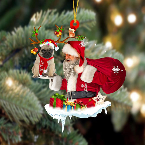 Pug 2 And Santa Claus Christmas Ornament Godmerch