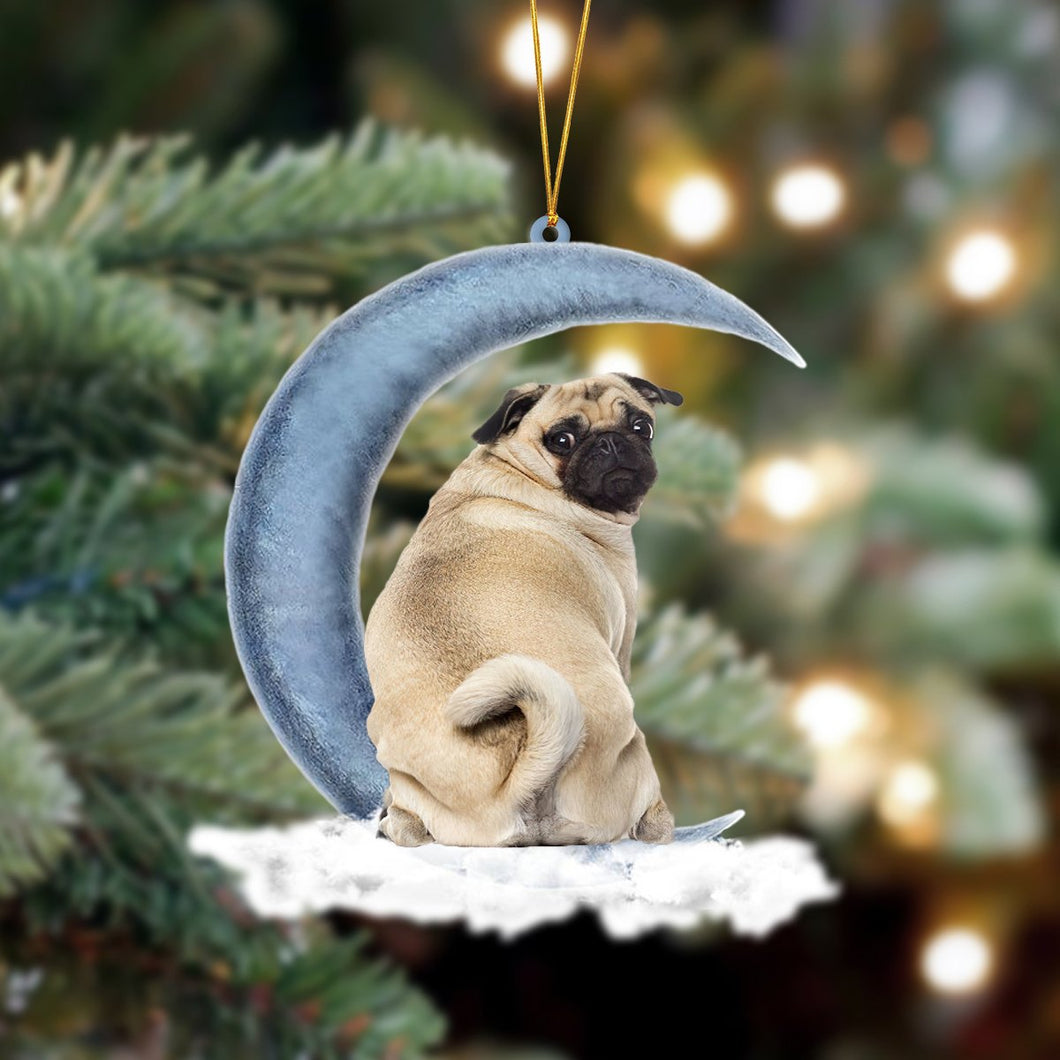 Godmerch- Ornament- Pug Sits On The Moon Hanging Ornament Dog Ornament, Car Ornament, Christmas Ornament