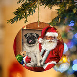 Godmerch- Ornament- Pug With Santa Christmas Ornament, Happy Christmas Ornament, Car Ornament