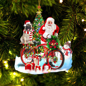 Godmerch- Ornament- Pug On Santa's Bike Ornament Dog Ornament, Car Ornament, Christmas Ornament