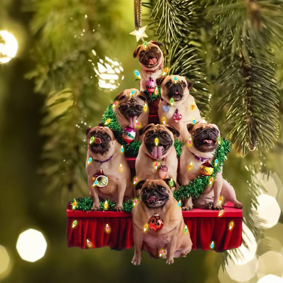 Pug Christmas lovely tree gift for bulldog lover gift for dog mom ornament, Christmas Ornament, Car Ornament