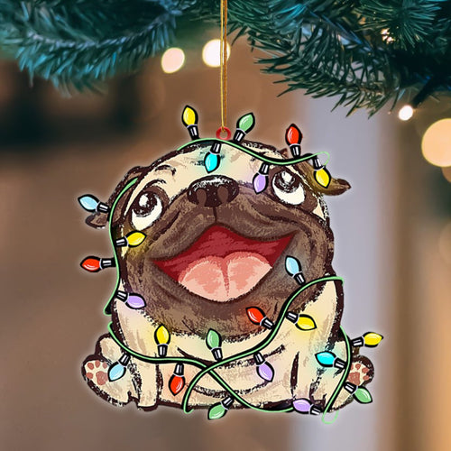 Godmerch- Ornament- Pug Christmas Light Hanging Ornament Dog Ornament, Car Ornament, Christmas Ornament