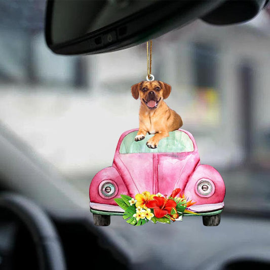 Puggle-Pink Hippie Car-Two Sided Ornament