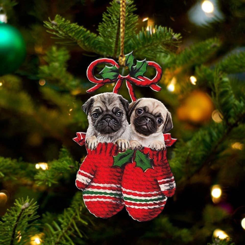 Ornament- Pugs Inside Your Gloves Christmas Holiday-Two Sided Ornament, Christmas Ornament, Car Ornament
