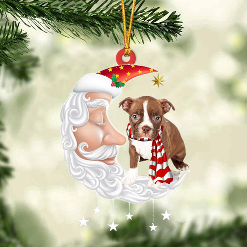 Red Boston Terrier With Santa Christmas Ornament Dog Christmas Ornament