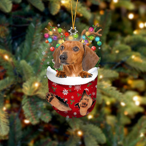 RED Dachshund In Snow Pocket Christmas Ornament Flat Acrylic Dog Ornament