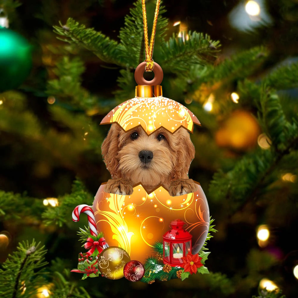 RED Goldendoodle In Golden Egg Christmas Ornament