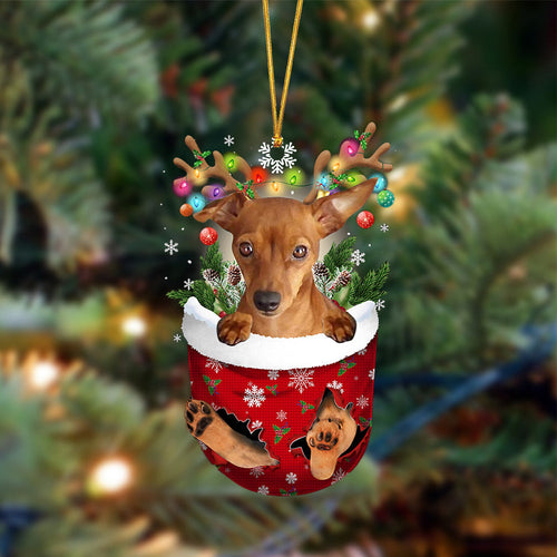 Red Miniature Pinscher-In Christmas Pocket Two Sides Ornament, Christmas Dog Hanging Ornament