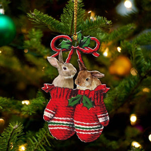 Ornament- Rabbit Inside Your Gloves Christmas Holiday-Two Sided Ornament, Christmas Ornament, Car Ornament