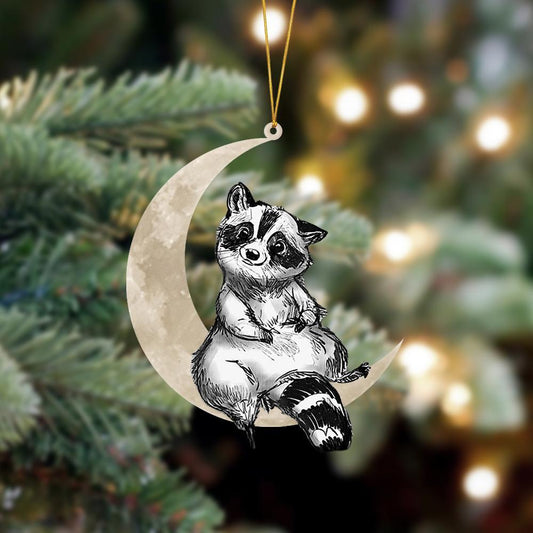 Godmerch- Ornament- Raccoon Sits On The Moon Hanging Ornament Dog Ornament, Car Ornament, Christmas Ornament