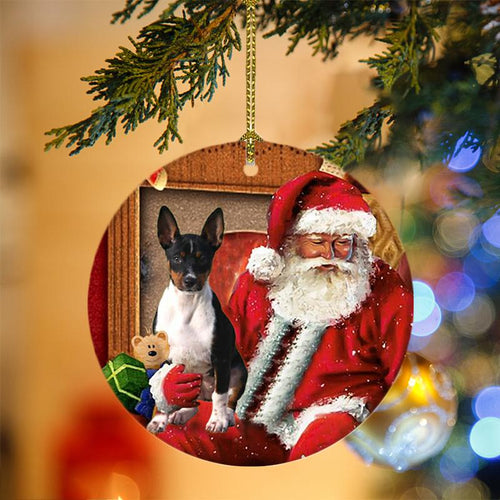 Godmerch- Ornament- Rat Terrier With Santa Christmas Ornament, Happy Christmas Ornament, Car Ornament