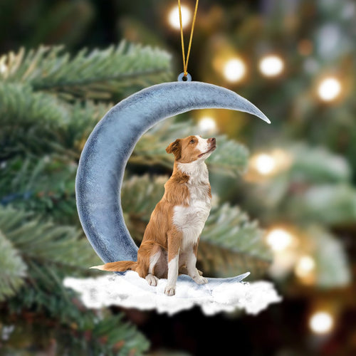 Godmerch- Ornament- Red Border Collie Sits On The Moon Hanging Ornament Dog Ornament, Car Ornament, Christmas Ornament