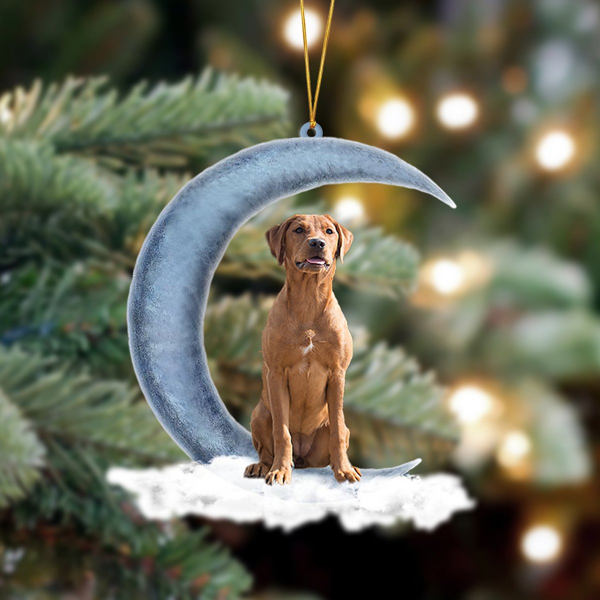 Godmerch- Ornament- Red Fox Lab Sits On The Moon Hanging Ornament Dog Ornament, Car Ornament, Christmas Ornament