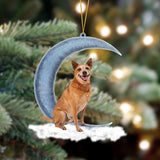 Godmerch- Red Heeler Australian Cattle Sits On The Moon Hanging Ornament Dog Ornament, Car Ornament, Christmas Ornament