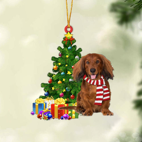 Ornament- Red Long Haired Dachshund-Christmas Star Hanging Ornament, Happy Christmas Ornament, Car Ornament