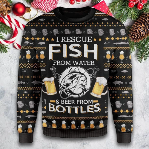 Rescue Fish From Water Beer Ugly Christmas Sweater 