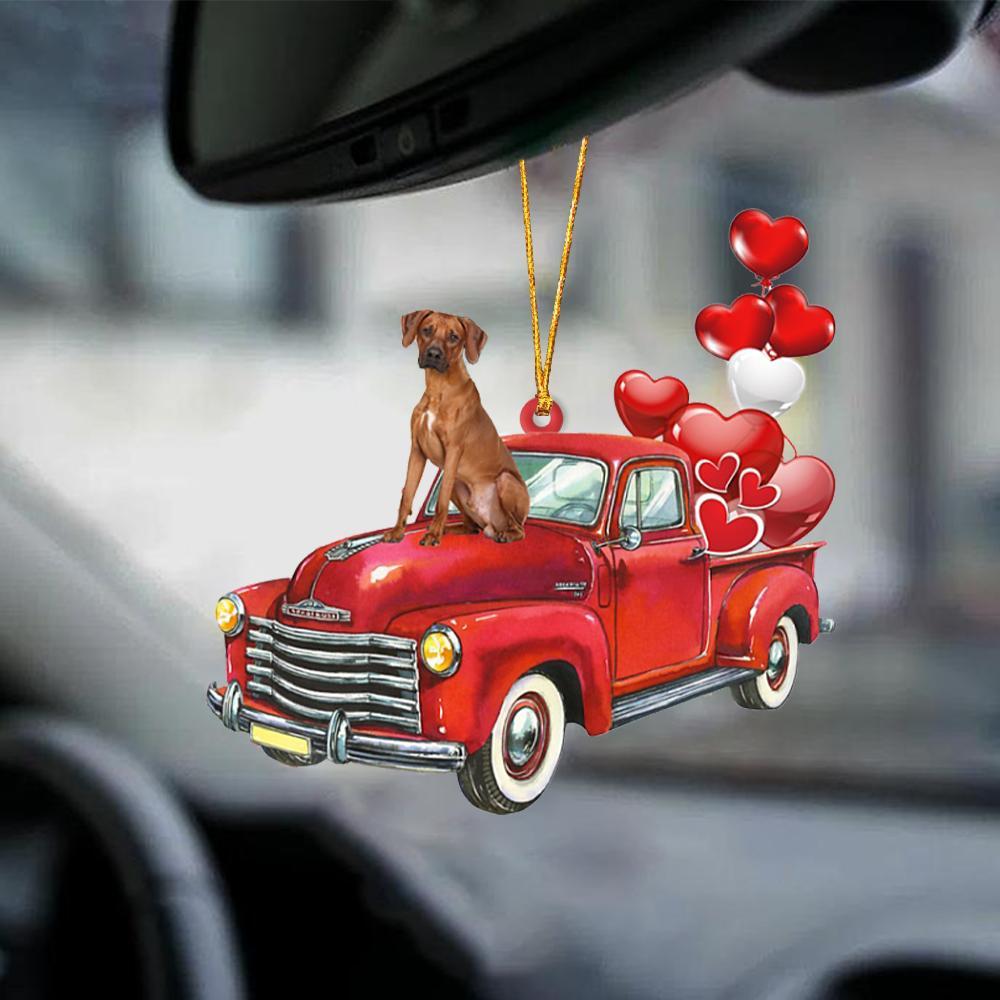 Rhodesian Ridgeback-Red Sports Car-Two Sided Ornament