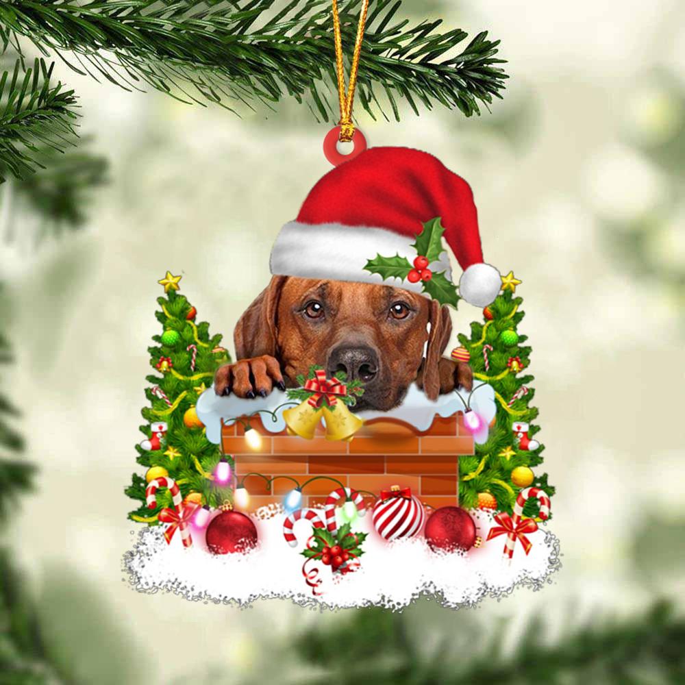 Rhodesian Ridgeback In The Chimney Hanging Ornament Dog Christmas Ornament